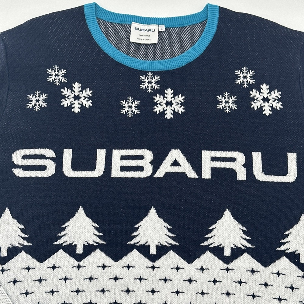 Rare Subaru‎ Winter Sweater Mens Size L Blue Mountain Pattern Christmas Snow